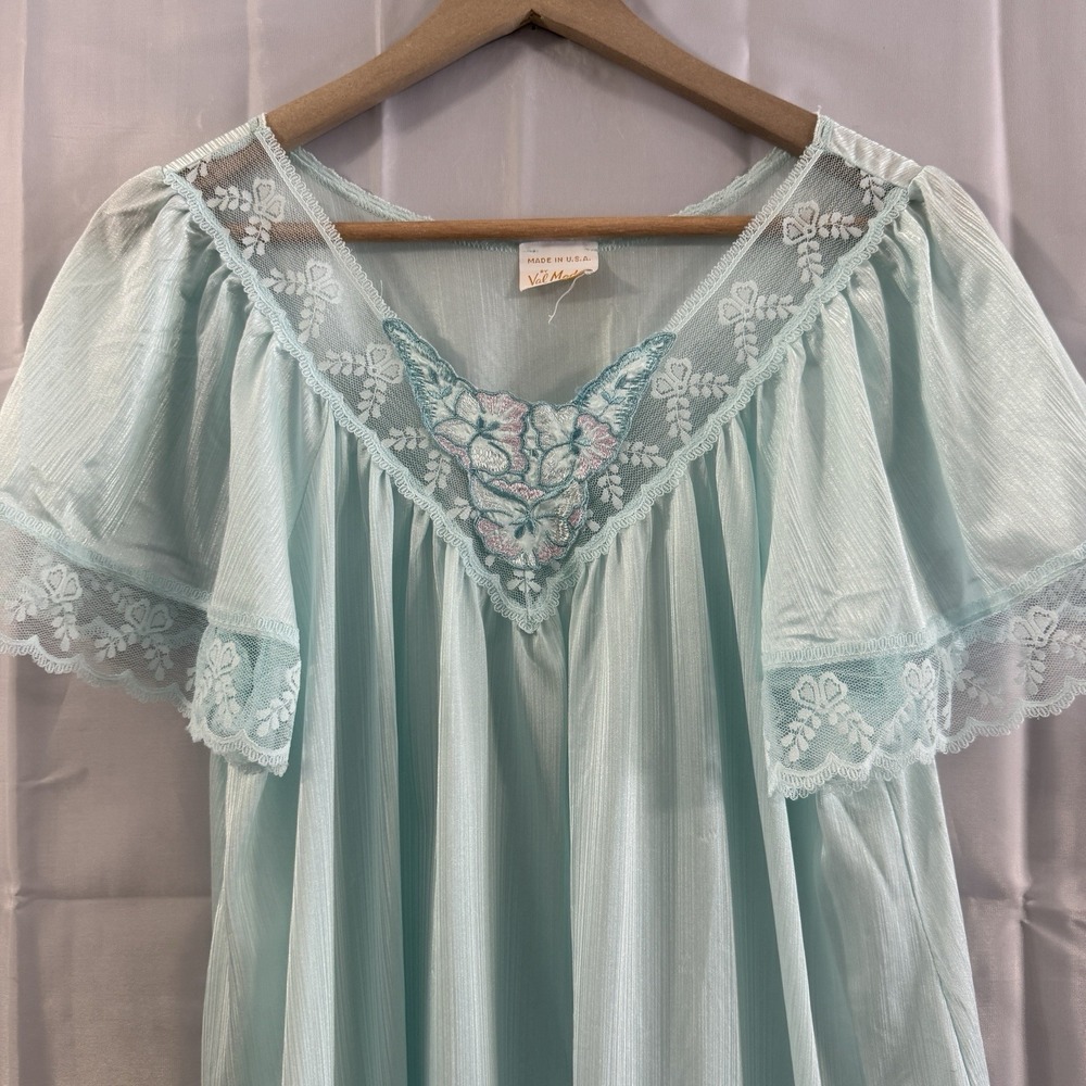 Vtg Val Mode S Teal Blue Nightgown Lingerie Sexy Innocent Wendy Short Pajamas